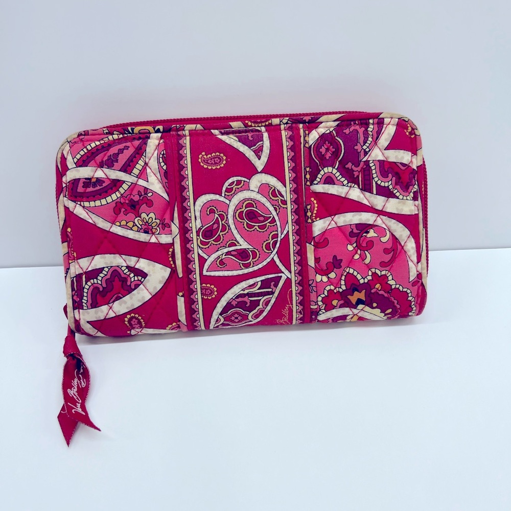 Vera Bradley Zip Around Wallet in "Rosy Posies" Retired Pattern Red & Pink